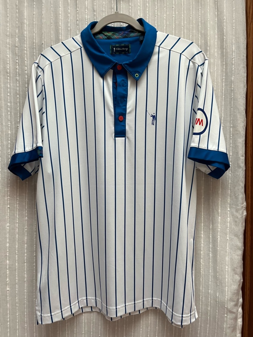 William Murray Chicago Cubs This Is The Year Mens Polo Shirt White Stripe Size L